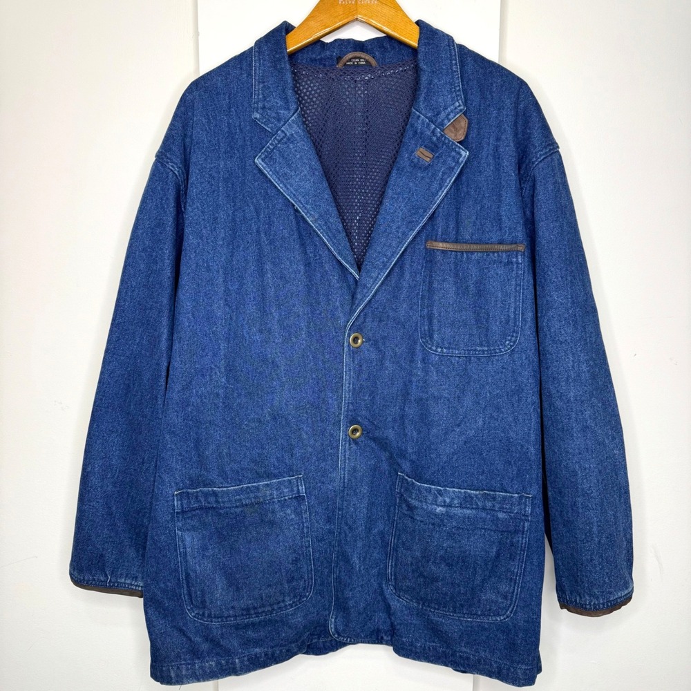 Vintage Guide Gear Denim Chore Utility Coat XL Faux Leather Trim